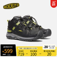 KEEN 官方  TARGHEE MID WP户外徒步鞋高帮登山鞋大儿童鞋 黑色/钢铁灰-1026300 37