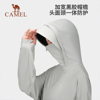 骆驼（CAMEL）户外防晒衣2023春夏女款专业防紫外线凉感UPF50+针织连帽防晒服 723BA6B369，浅白茶，女 M