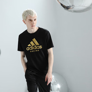 阿迪达斯 （adidas）短袖男2023夏季户外休闲运动服跑步健身速干T恤 黑/金 L