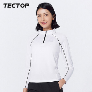 探拓（TECTOP）速干衣女户外立领透气跑步弹力长袖T恤反光骑行服036女白色M