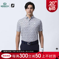 Footjoy高尔夫服装新款FJ男士运动休闲舒适亲肤印花golf短袖POLO衫 白/蓝80425 M