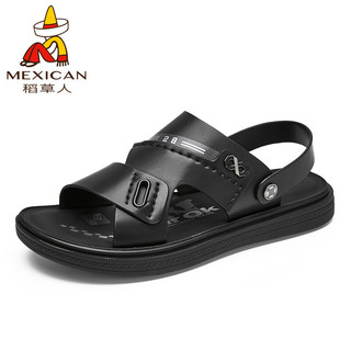 Mexican 稻草人 凉鞋男凉鞋沙滩鞋男士沙滩鞋男飞织凉鞋男 130D95716 黑色 39