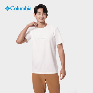 Columbia BJ 哥伦比亚T恤男23春夏新款户外纯棉舒适透气圆领短袖AE1458 100/白色 S