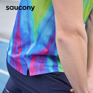 Saucony索康尼专业跑步背心男舒适透气运动背心炫彩蓝紫色组M