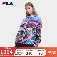 斐乐（FILA）官方女子梭织外套2023夏新款时尚休闲宽松连帽满印上衣 满印一-ZA 155/76A/XS