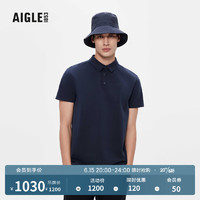 AIGLE艾高2023年春季新品男士DFT速干UPF50+防紫外线休闲短袖POLO衫T恤 帝国深蓝 AJ701 L(180/96A)