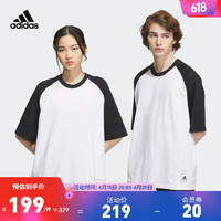 adidas阿迪达斯官方轻运动男女情侣款春季宽松圆领短袖T恤IT6402 白/黑色 A/M