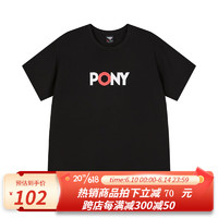 波尼（PONY）白鹿同款PONY波尼短袖男女字母LOGO百搭纯色运动休闲T恤231U2AT58 黑色 S