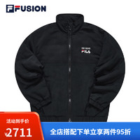 斐乐（FILA） FUSION潮牌男子棉服2023春季新款时尚宽松立领保暖外套 深黑-BK 160/84A/XS