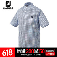 Footjoy新款高尔夫服装新款男士FJ运动舒适印花设计休闲短袖POLO衫 白蓝印花80430 L