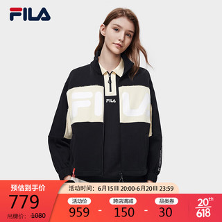 FILA 斐乐官方女子长袖外套2023春时尚宽松立领双色拼接上衣