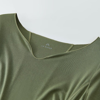 La Nikar设计感短袖瑜伽上衣女健身跑步训练修身显瘦V领运动T恤夏-S1092 幽竹绿 M