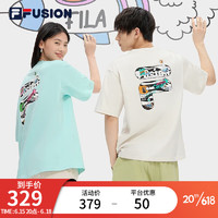 FILA 斐乐 FUSION短袖T恤情侣款时尚宽松运动休闲男女装中性上衣 乳糖色-BG 170/92A/M