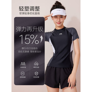 LI-NING 李宁 泳衣女士分体式两件套游泳衣温泉显瘦游泳装备 0921 黑灰 L