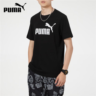 PUMA 彪马 短袖男女装 23春夏新款户外运动休闲服大logo纯棉打底T恤衫 845575-01/黑色纯棉/ XL/185cm/180斤