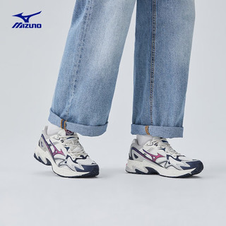 美津浓（MIZUNO）慢跑鞋春季新品舒适耐磨回弹缓震透气跑步鞋 ADVENTURE 05/棉色/藏蓝/荧光粉 36