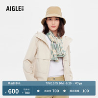 AIGLE艾高AIS23WSCA001春季新品女士户外时尚印花图案棉质围巾 灰薄荷色 AJ535 均码