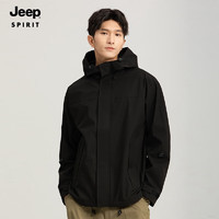 吉普（JEEP）冲锋外套春季情侣款百搭休闲外套户外防风保暖登山服 冲锋衣黑XL