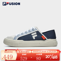 斐乐（FILA） FUSION潮牌WALLRIDE DX男鞋场下帆布鞋2023夏新款滑板鞋 徽章蓝/奶白-IB 42