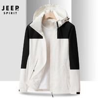 吉普（JEEP）冲锋夹克春秋季单层冲锋防风户外冲锋外套 XYL9816 男款象牙白2XL