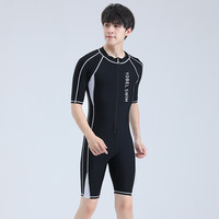 YRG男士连体泳衣速干短袖男孩子大童大码青少年游泳装备 黑白锦纶高弹面料 少年4XL建议身高150-155CM 体重8