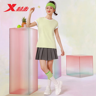 XTEP 特步 短袖针织衫女款舒适春夏运动休闲877228010151 粉蜡黄 3XL