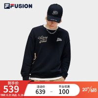 斐乐（FILA） FUSION潮牌男子卫衣2023春新款时尚宽松休闲运动套头衫 深黑-BK 165/88A/S