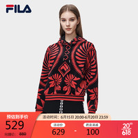 FILA 斐乐 官方女子连帽卫衣2023春时尚休闲宽松满印针织上衣