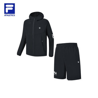 斐乐（FILA）FILA 斐乐男子运动套装2023夏季新款运动外套短裤套装 深黑-BK M