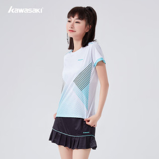 川崎（KAWASAKI）羽毛球服套装夏款运动速干短袖T恤训练队服A2806 女款白黑 2XL