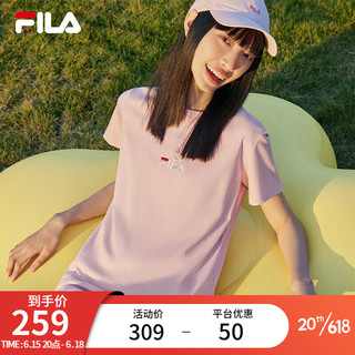 斐乐（FILA）官方女子短袖T恤2023夏季时尚运动兔子刺绣圆领女装丝柔棉套头衫 珑临粉-LP 170/88A/L