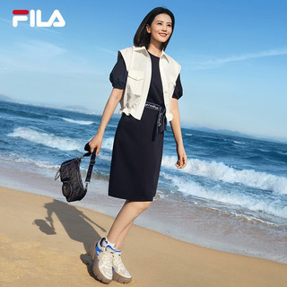 斐乐（FILA）FILA斐乐女子针织连衣裙2023夏季时尚休闲圆领短袖 传奇蓝-NV 160/80A/S