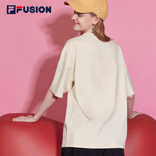 斐乐（FILA） FUSION潮牌短袖T恤情侣款2023时尚宽松男女装印花运动休闲上衣 乳糖色-BG 160/84A/XS