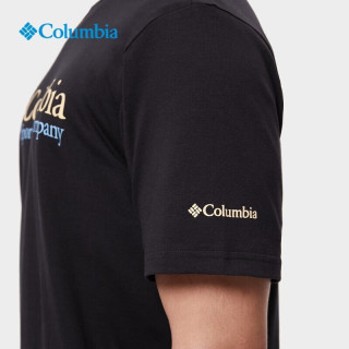 Columbia JD23春夏新款哥伦比亚T恤男户外休闲运动透气速干圆领短袖AE2952 010/黑色 M