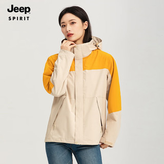 吉普（JEEP）冲锋外套春季情侣款百搭休闲外套户外防风保暖登山服 卡其M