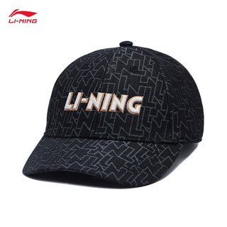 LI-NING 李宁 帽子2023新款运动生活系列男女同款遮阳鸭舌帽经典棒球帽AMYT009 黑色满印-1 F