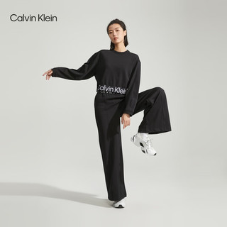 Calvin Klein运动23春季新款女士醒目提花织带落肩斜纹跑步运动卫衣4WS3W303 001-太空黑 M