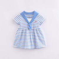 马克珍妮 夏装女童海军领条纹立体刺绣短袖连衣裙儿童宝宝婴幼裙子