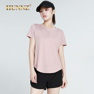 HUNNZ品牌网球服女套装宽松大码速干健身服2023夏季新款短袖羽毛球服女 浅花灰+灰色 L