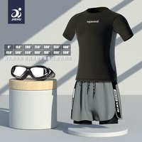 捷虎泳裤男三件套防尴尬宽松速干游泳裤平角沙滩裤温泉泳衣男游泳装备 42302灰+62213黑+8110电镀黑 L(90斤-110斤)高弹舒适 双层内衬