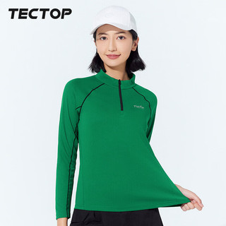 探拓（TECTOP）速干衣女户外立领透气跑步弹力长袖T恤反光骑行服036女祖母绿L