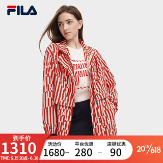 斐乐（FILA）官方女子梭织上衣两件套2023夏季新款时尚宽松连帽上衣 满印一-ZA 155/76A/XS