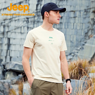Jeep吉普春夏凉感透气短袖情侣款户外休闲T恤高弹透气圆领上衣 白月光（男款） S