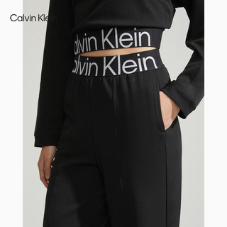 Calvin Klein运动23春季新款女士弹力提花织带松紧腰斜纹阔腿运动裤4WS3P606 001-太空黑 L