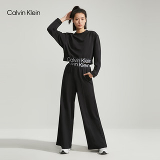 Calvin Klein运动23春季新款女士弹力提花织带松紧腰斜纹阔腿运动裤4WS3P606 001-太空黑 L