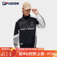 斐乐（FILA） FUSION潮牌男子梭织外套2023春季新款时尚宽松立领上衣 深黑-BK 160/84A/XS