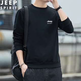 Jeep 吉普 卫衣男春秋季时尚百搭纯色圆领卫衣套头衫打底衫 BM6501 黑色M