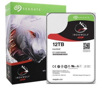 SEAGATE 希捷 NAS硬盘 12TB 256MB 7200转 PMR CMR垂直技术 网络存储 SATA 希捷酷狼IronWolf ST12000VN0008