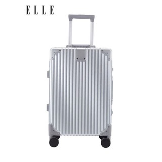 ELLE 她 法国20英寸银色行李箱男女通用时尚拉杆箱TSA密码锁万向轮可登机短途旅行箱铝框耐用密码箱