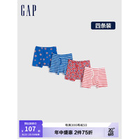 Gap 盖璞 男童夏季2023新款平角裤四条装596677儿童装内裤 红蓝组合 110cm(XS)